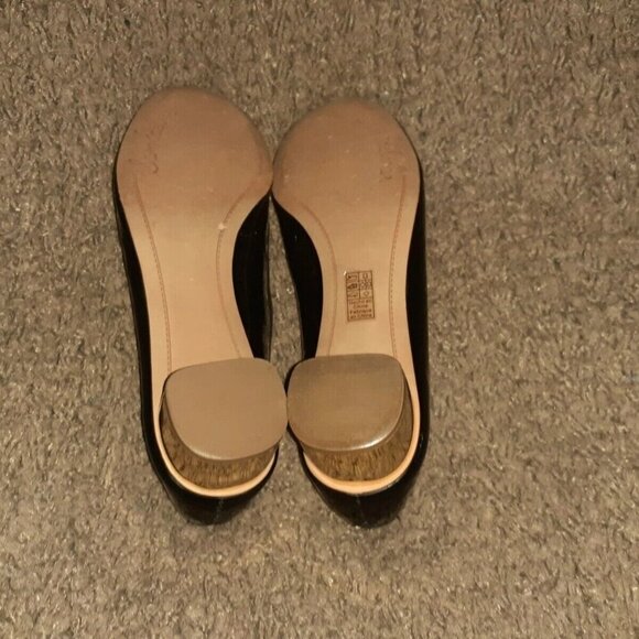 SAM EDELMAN-Natalie-Black Patent Leather-Ribbon Trim-Bow-Gold Heel-7.5-Near Mint - Picture 8 of 8